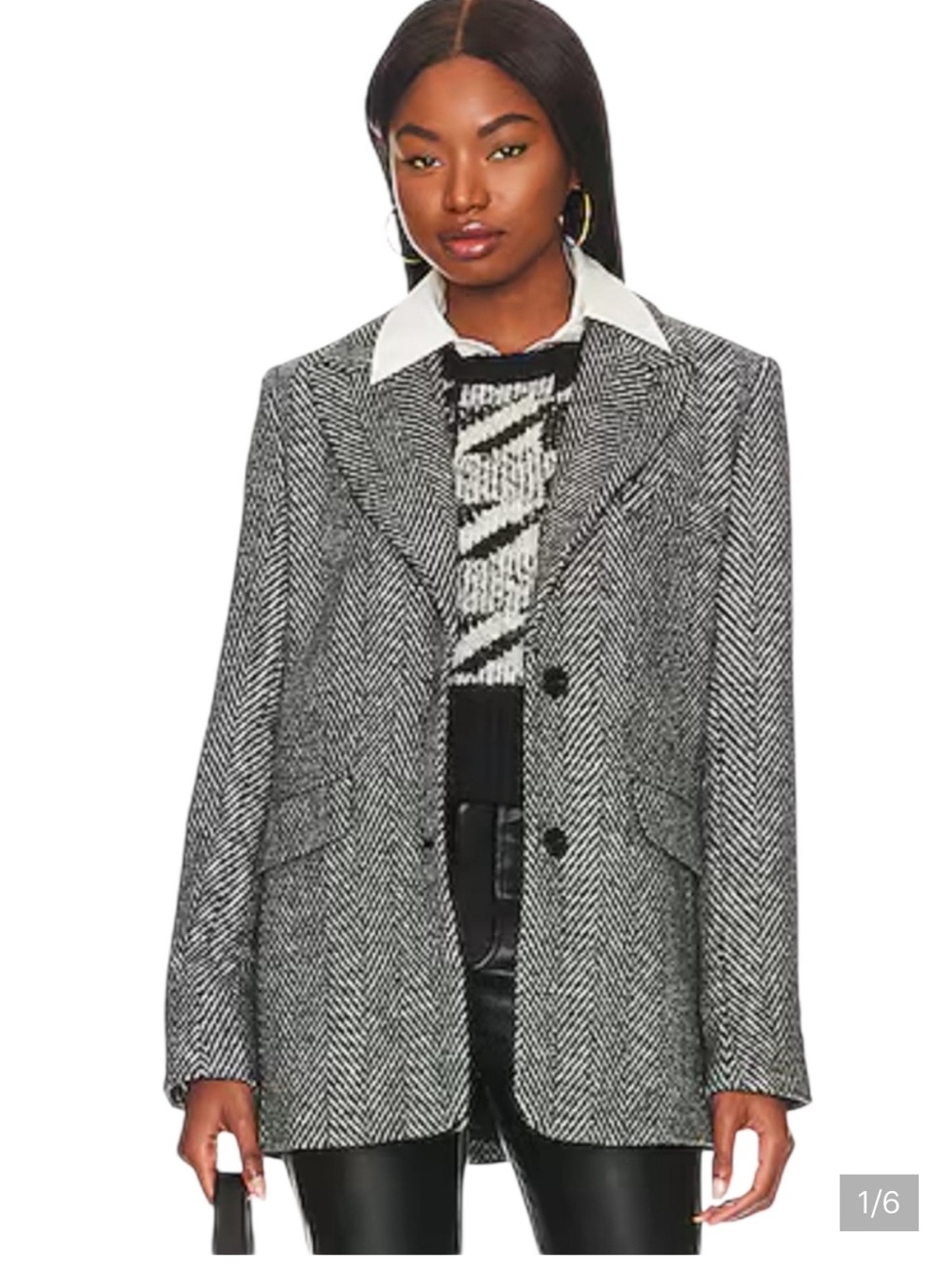 Astr Black and White Herringbone Blazer